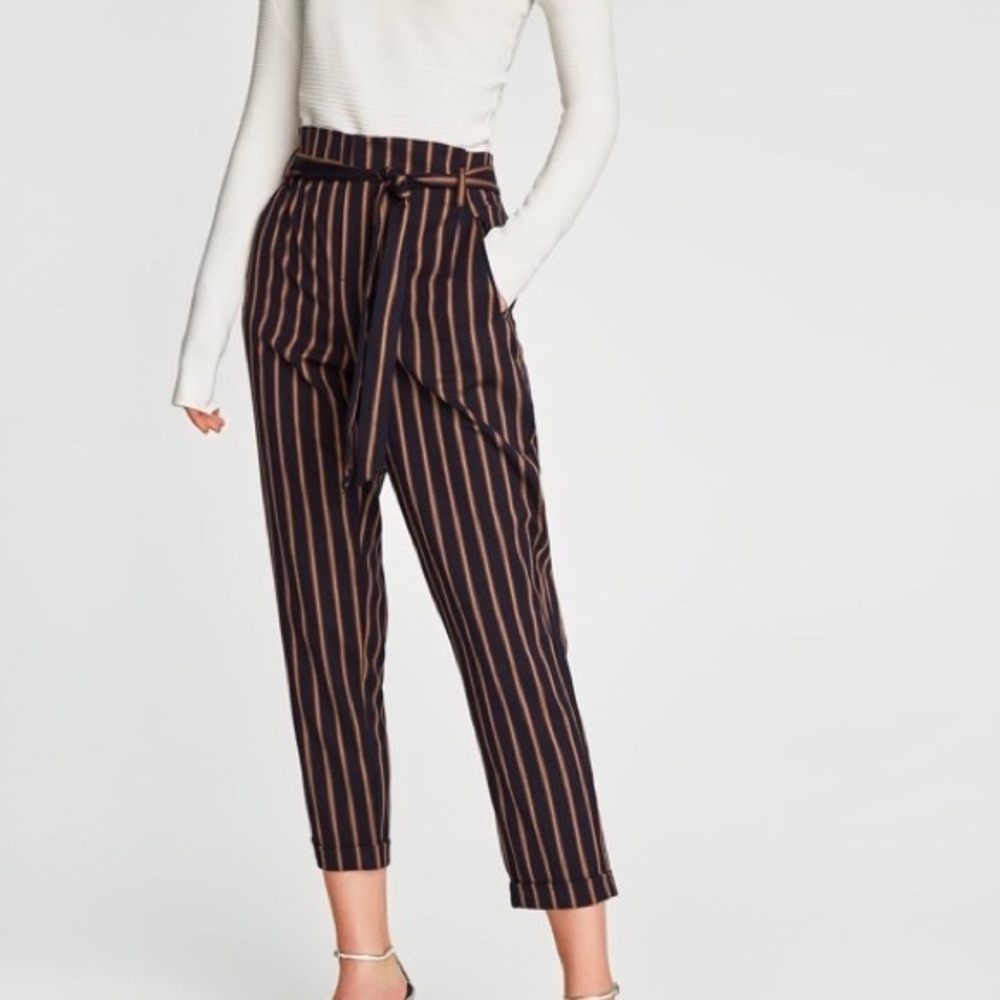 Zara Navy paper bag trousers